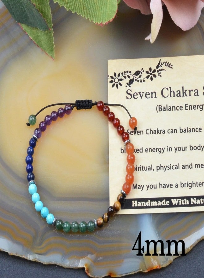 CHCCOYE 4mm Handmade Adjustable Natural Gemstone Crystal Bracelet Healing Power Energy Inspirational Gifts with Card for Unisex (Seven Chakra Stones) - Image 3